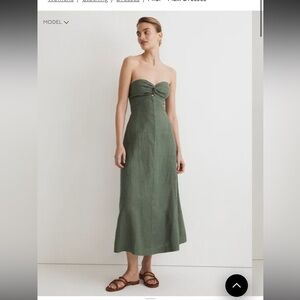 Madewell Strapless Linen Green Midi Dress